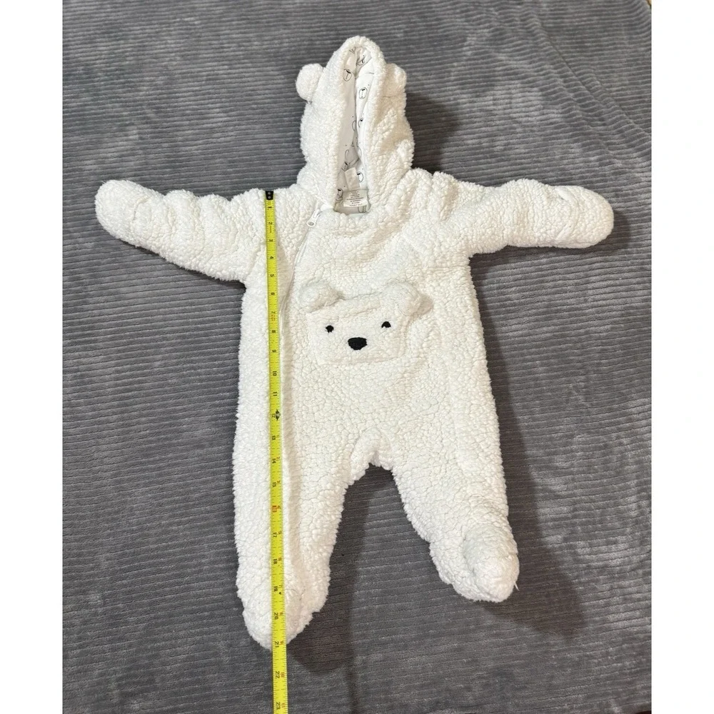 First Wish Baby Size 3-6m  Off-White Bear Hooded Bunting Snowsuit Sherpa Winter.